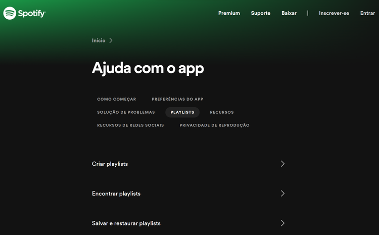 exemplo perguntas frequentes - spotify