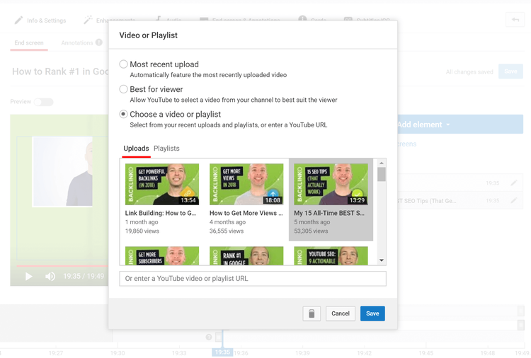 como ganhar inscritos no youtube - editor de tela final do youtube
