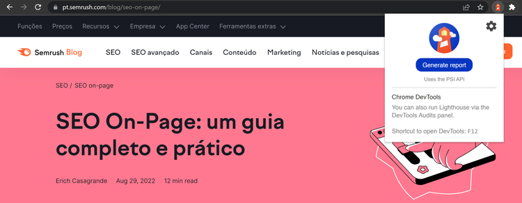 extensão google lighthouse