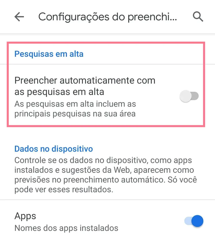 como remover sugestões de pesquisa no aplicativo google
