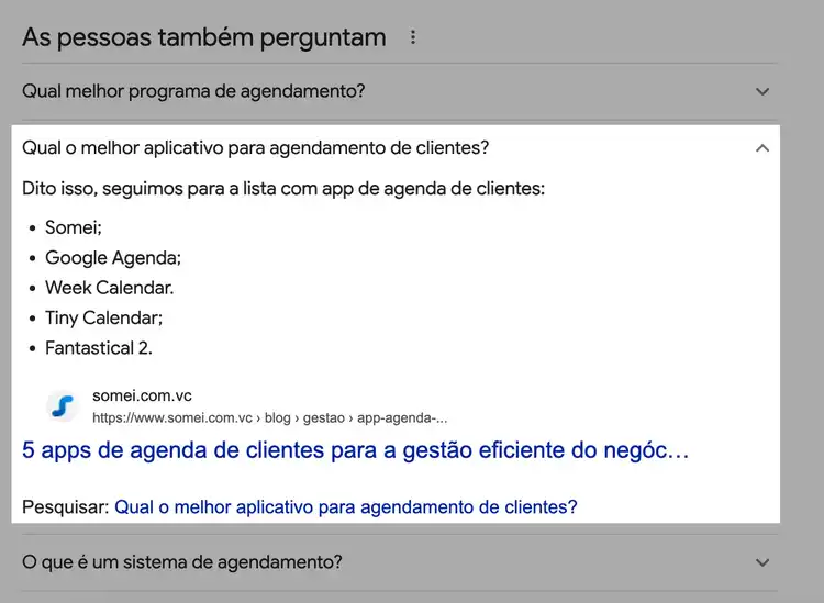 seção As pessoas também perguntam - caixa ampliada