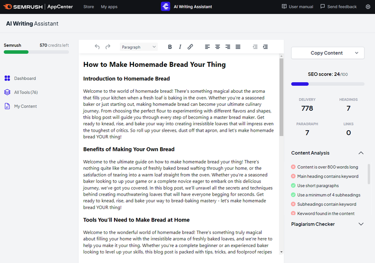 Gerador de Conteúdo de IA - AI Writing Assistant da Semrush