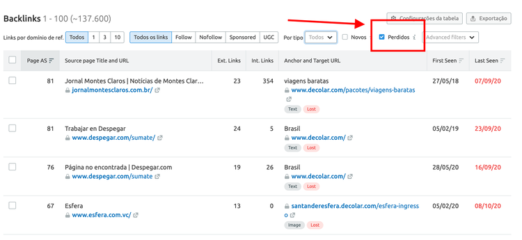 backlinks perdidos