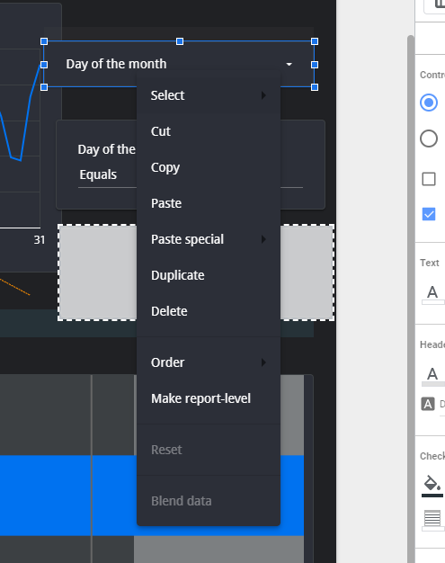 Usando copiar, colar e outras opções no editor do Looker Studio