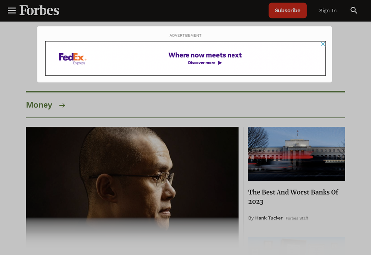 Anúncio do FedEx no site da Forbes