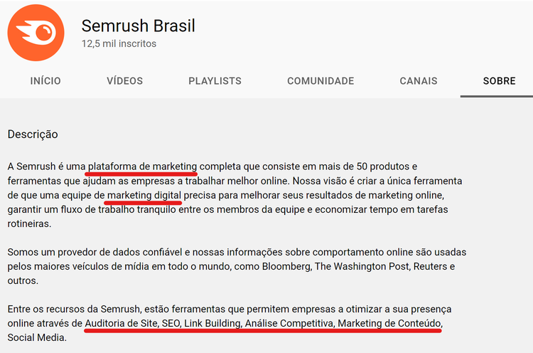 como ganhar inscritos no youtube - exemplo descrição com palavrras-chave