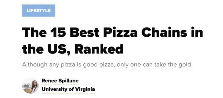 Um título de blog que diz: "As 15 melhores redes de pizzarias dos EUA, classificadas"