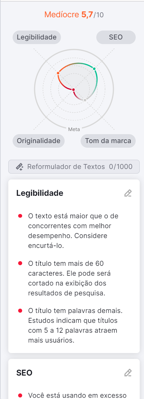 recomendações da ferramenta seo writitng assistant