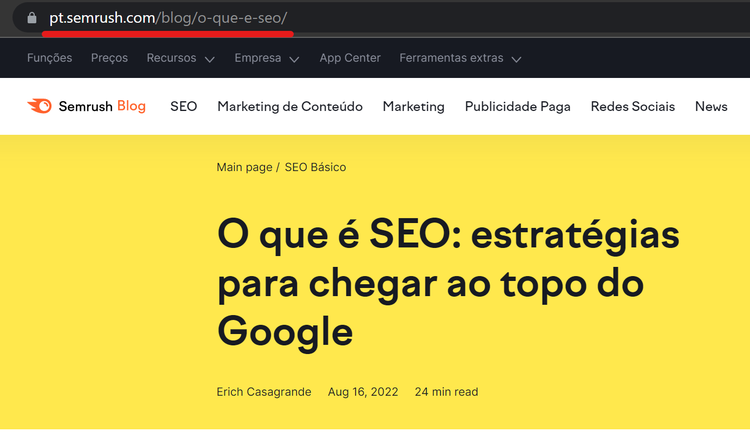Cabeçalho de artigo de blog sobre estratégias de SEO no Semrush