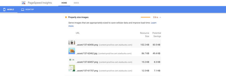 google pagespeed insights imagens
