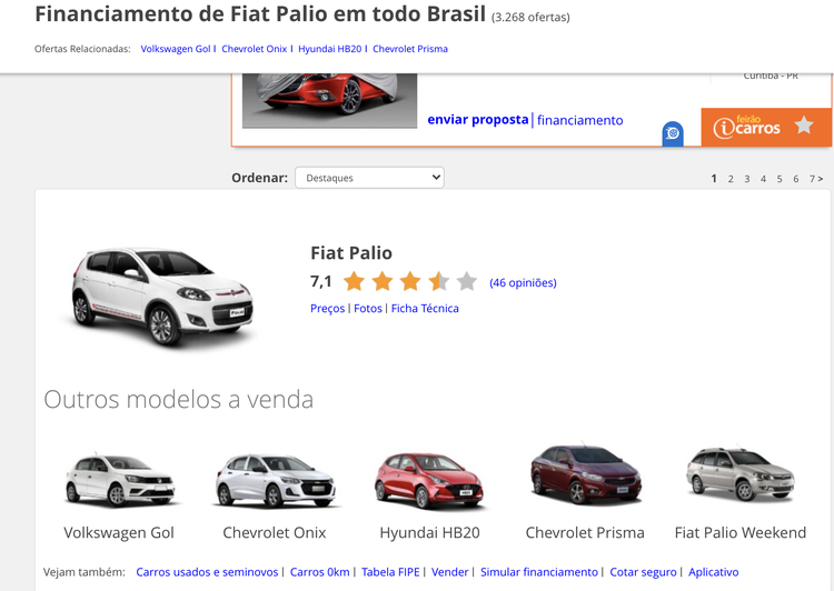 iCarros modelos financiamento navegação usuários site
