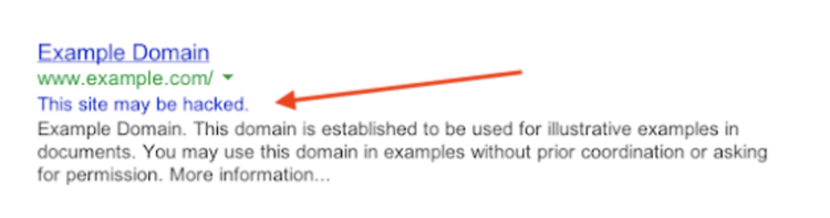Google Search Console aviso domínio pode estar invadido com seta vermelha