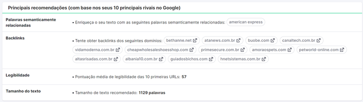 palavras-chave semanticamente relacionadas na ferramenta seo content template