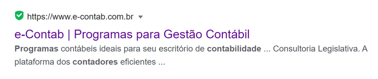 Resultado Google: e-Contab com descrição sobre programas de contabilidade para contadores