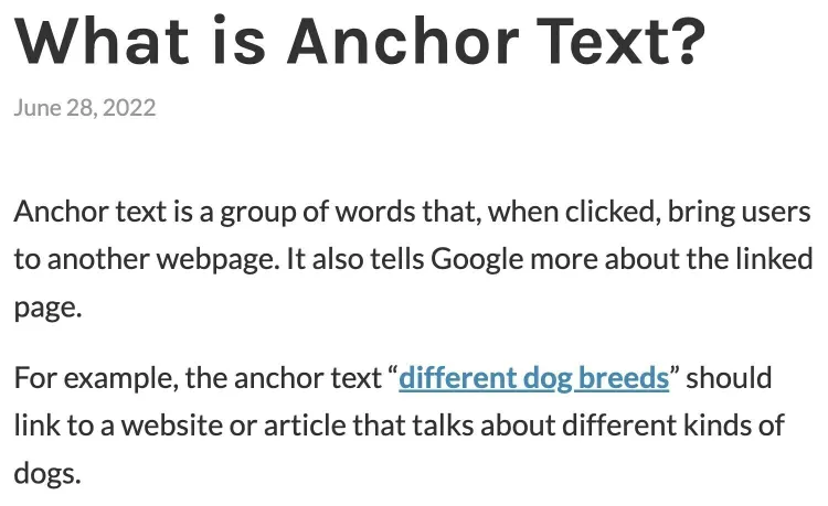 exemplo de anchor text no wordpress