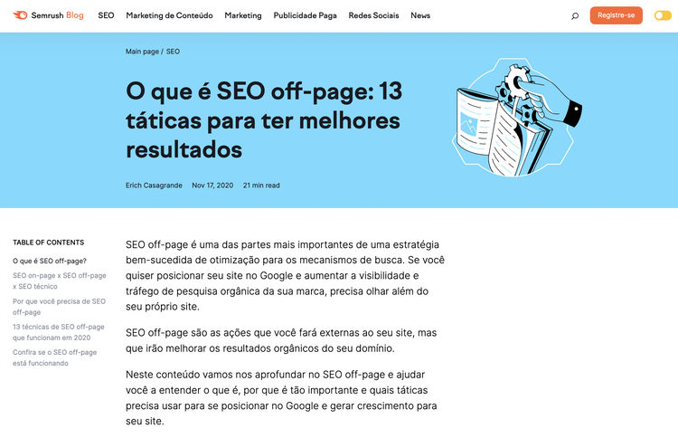 página pilar "o que é" da Semrush sobre SEO off-page