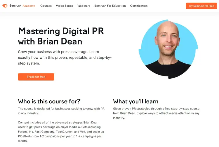 Dominando as relações públicas digitais com a página de destino de Brian Dean