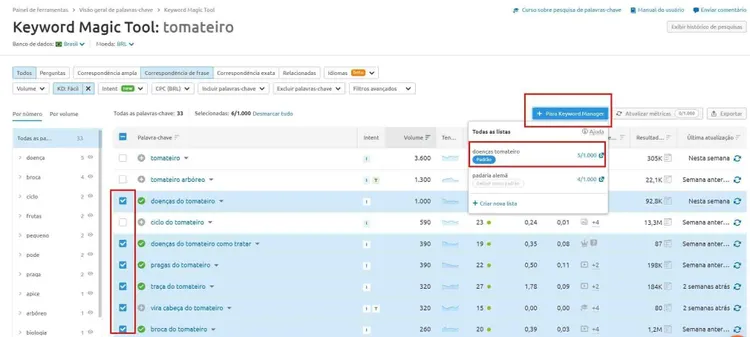Keyword Strategy Builder with multiple keywords selected for analysis