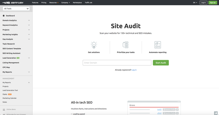 Auditoria do site da Semrush