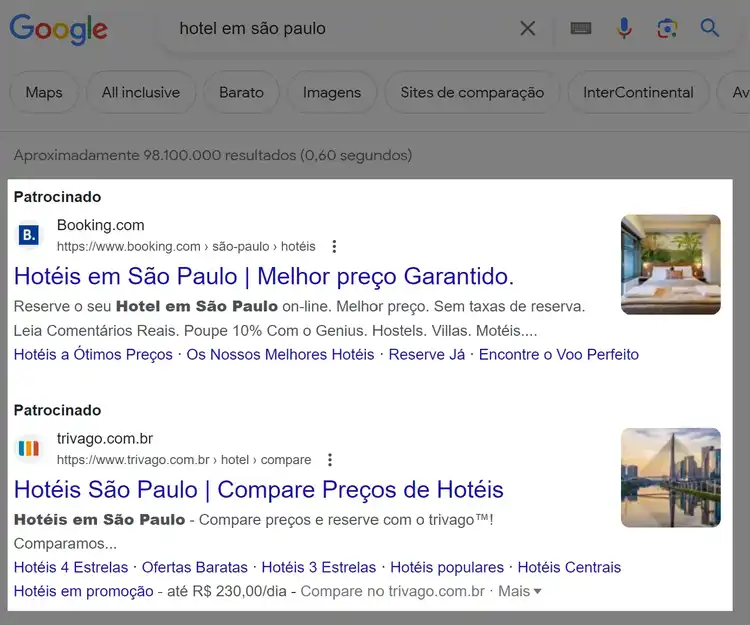 anúncios de pesquisa de hoteis em são paulo