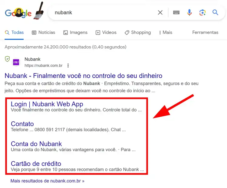 SERP features - sitelinks