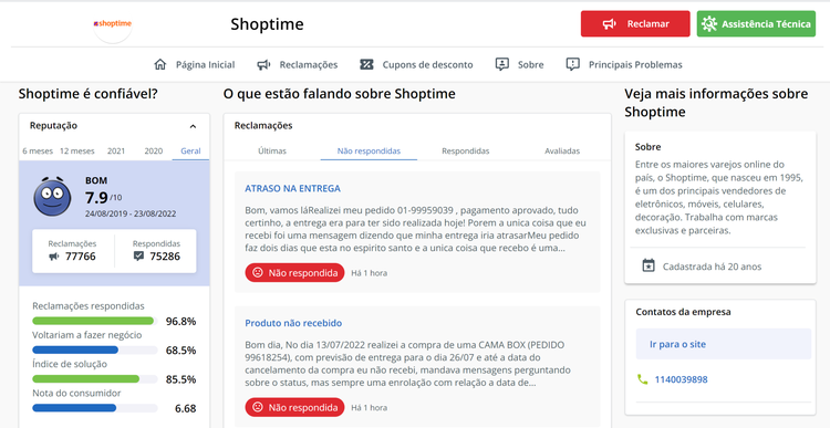 pesquisa de mercado - avaliação reclame aqui