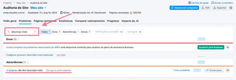 erros de descrição meta