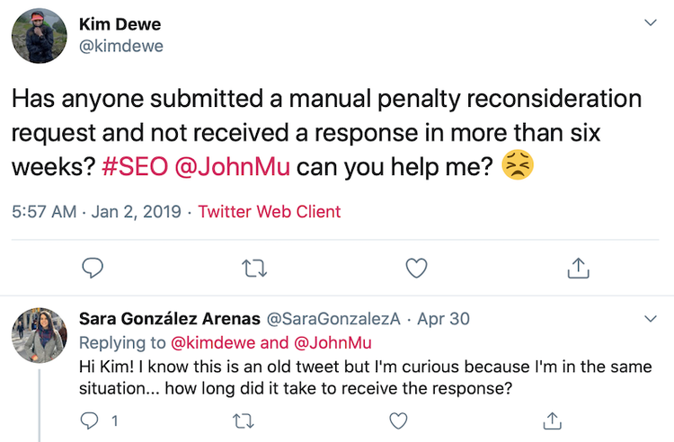 Twitter: pergunta sobre tempo para resposta de pedido manual de reconsideração de penalidade