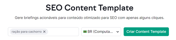 tela inicial da ferramenta seo content template