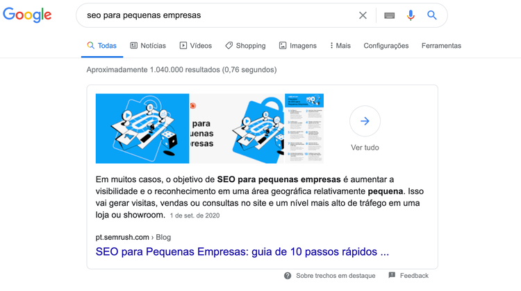 Featured Snippets exemplo