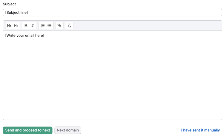 Interface de e-mail exibida na ferramenta Link Building