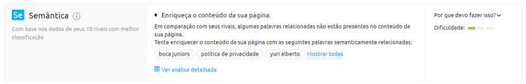 seo on-page - ferramenta on page seo checker - aba semântica