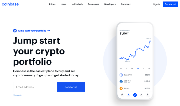 Coin base landing page
