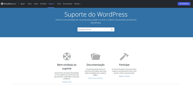 página de suporte do WordPress