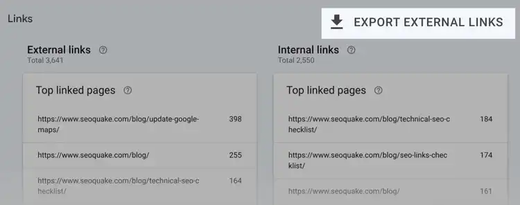 google search console - exportar links externos