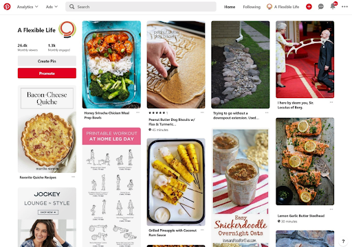 Pinterest: Smart Feed com pins de receitas, exercícios, moda e viagens 'A Flexible Life'