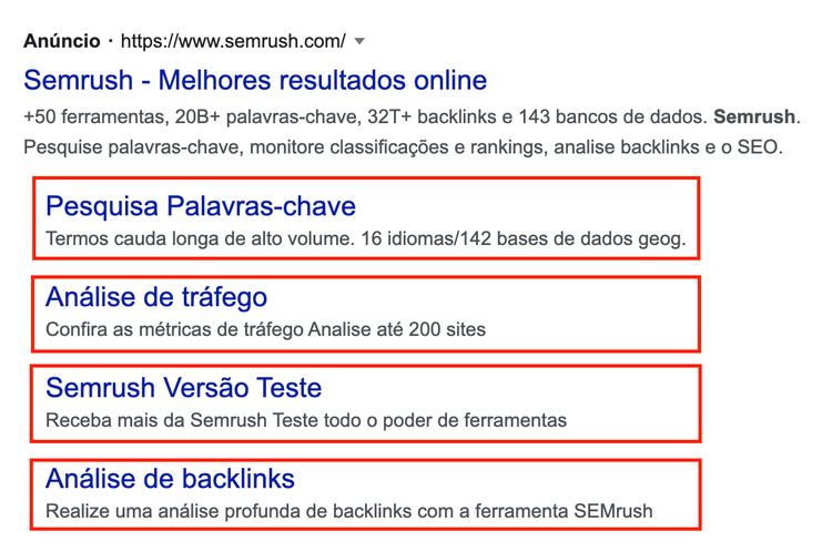 descrição abaixo de sitelinks