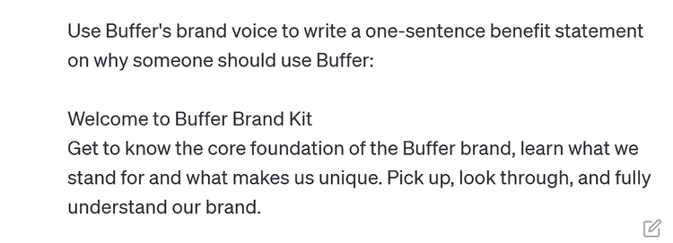 Um prompt pedindo ao ChatGPT para escrever para a empresa de gerenciamento de mídia social Buffer