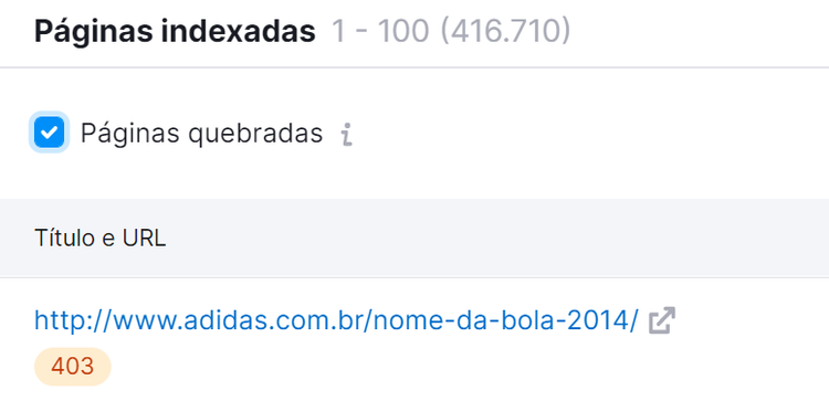 opção páginas quebradas