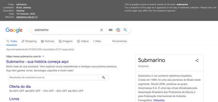 pré-visualização da serp na ferramenta