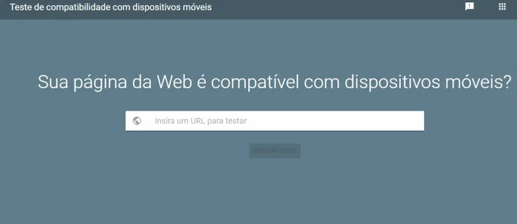 Google Mobile-Friendly Test com pergunta em português e campo URL