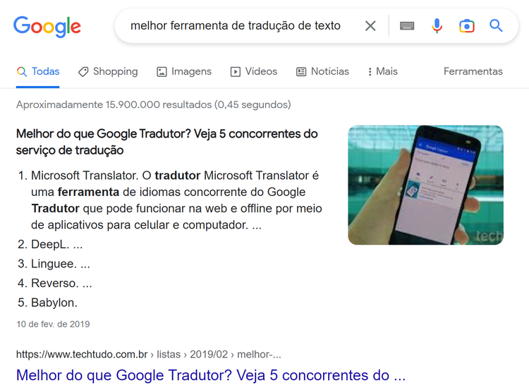 exemplo featured snippet lista