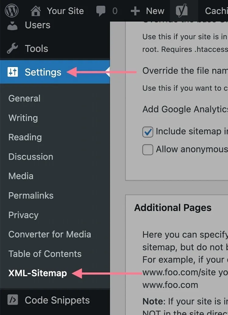 xml sitemap configurações