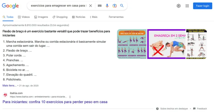 exemplo de featured snippet com palavra-chave específica