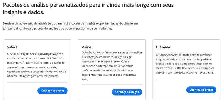 adobe analytics pacotes e planos