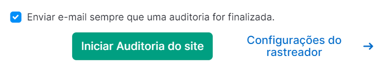 Interface de configuração: opções para enviar email e iniciar auditoria do site