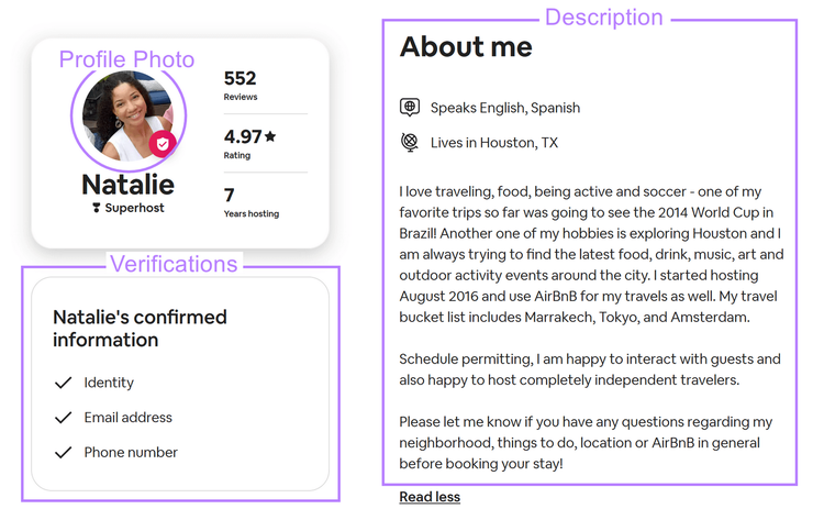 Um exemplo do perfil do Airbnb