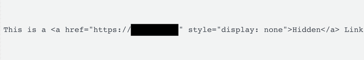 Código HTML de link oculto com style display: none