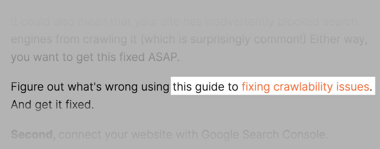 Seção de página da Web com um guia com um link interno destacado.