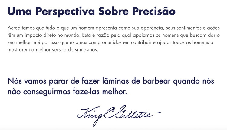 exemplo de tom de voz respeitoso - Gillette